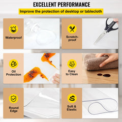 Clear PVC table protector, 40x80 inches, 1.5mm thick, waterproof and scratch-resistant.