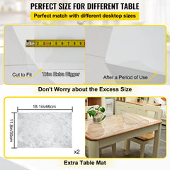 Clear PVC table protector, 42x78 inches, 1.5mm thick, waterproof, shown cut to fit desks with mats.