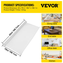 Clear 42x78 inch PVC table protector, 1.5mm thick and waterproof.