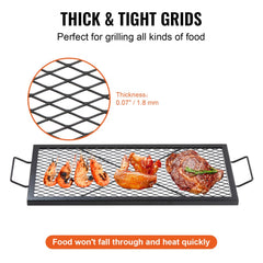 32-inch heavy duty steel fire pit grill grate with diamond mesh design for even cooking.
