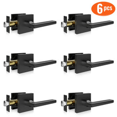 Matte black square lever door handles in a 6-pack for interior doors.