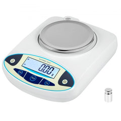 Digital analytical balance with 3000g capacity and 0.01g readability on a stainless steel pan.