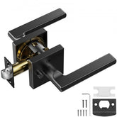 Bostome matte black privacy door lever with a reversible design and keyless emergency unlock.
