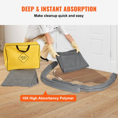 Bostome Universal Spill Kit with 43 pieces in a yellow bag, 20-gallon absorption capacity.