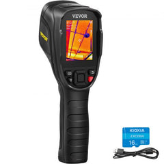 Black Bostome SC240 thermal imaging camera with 240x180 resolution display, grip handle, and included 16GB microSD card and USB cable.