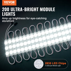 200 PCS 2835 SMD LED modules for storefront lights, showing white LEDs on flexible strips with wires.