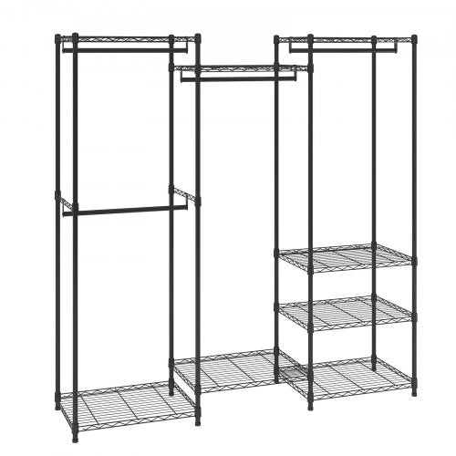 Heavy duty rolling garment rack with four rods, eight tiers, and smooth-rolling wheels.