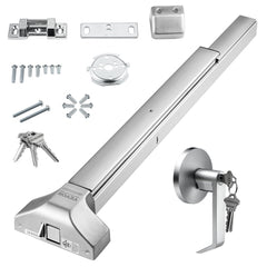 31-inch stainless steel door push bar panic exit device with keys and hardware.