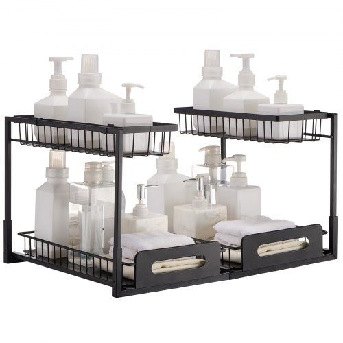 Bostome 2-tier pull-out under sink organizer with wire basket drawers in a 2-pack.