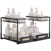 Bostome 2-tier pull-out under sink organizer with wire basket drawers in a 2-pack.
