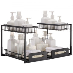 Bostome 2-tier pull-out under sink organizer with wire basket drawers in a 2-pack.