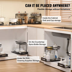 Bostome 2-tier pull-out under sink organizer with wire basket drawers in a 2-pack.