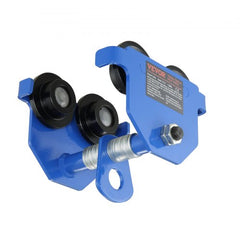 Bostome 0.5 Ton Push Beam Trolley with adjustable width and dual-axle wheels for heavy loads.