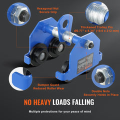 Bostome 0.5 Ton Push Beam Trolley with adjustable width and dual-axle wheels for heavy loads.