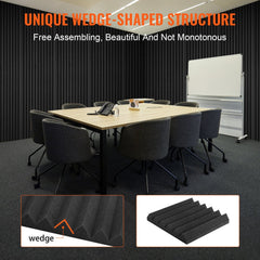 Bostome Acoustic Foam Panels in a 36 pack, each measuring 12x12x2 inches, in wedge shape.