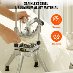 Stainless steel vegetable chopper with a 3/8" blade and ergonomic pull-down handle.