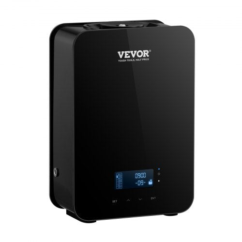 Black VEVOR HVAC scent diffuser with digital display and control buttons.