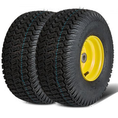 Bostome 15x6-6" lawn mower tires with rim, featuring S-Turf tread and robust steel construction.