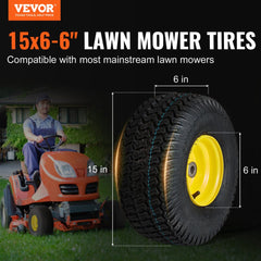 Bostome 15x6-6" lawn mower tires with rim, featuring S-Turf tread and robust steel construction.