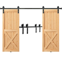 Bostome 8FT sliding barn door hardware kit with heavy-duty carbon steel and dual-bearing pulleys.