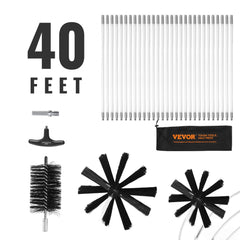 29-piece 40ft dryer vent cleaning kit with nylon brushes, rods, and drill attachment.
