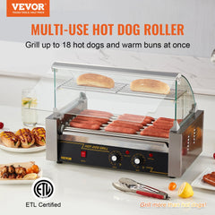 Bostome Hot Dog Roller with 7 stainless steel rollers and dual temperature control knobs.