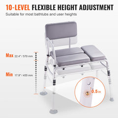 Bostome Tub Transfer Bench with padded seat, adjustable height, and non-slip suction cups.