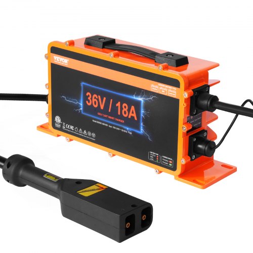 Orange Bostome 36V 18A golf cart battery charger with waterproof housing, handle, and black plug.