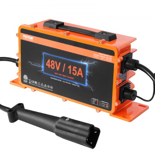 Orange Bostome 48V 15A smart golf cart battery charger for Yamaha G29 with black plug and cables.