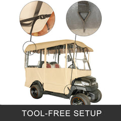 Bostome 4-person golf cart enclosure made of 300D waterproof fabric with clear windows.