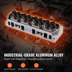 Aluminum engine cylinder head assembly for SBF Ford Mustang with CNC machined ports and valves.