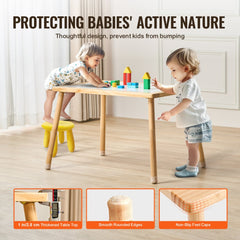 Bostome sensory table made of pine wood with a double-sided writable top for toddlers.