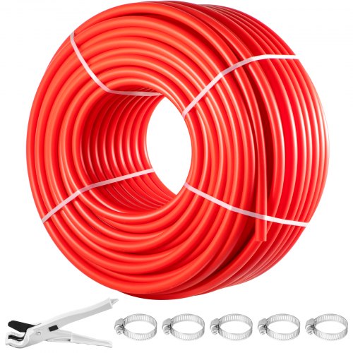 Red 1" x 500 FT PEX-B pipe with a thickness of 0.07" for flexible water distribution.