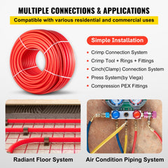 Red 1" x 500 FT PEX-B pipe for water distribution, flexible and durable with a 0.07" thickness.