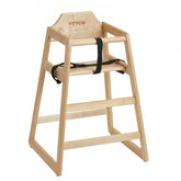 Natural birch wood high chair with harness for babies and toddlers.