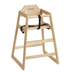 Natural birch wood high chair with harness for babies and toddlers.
