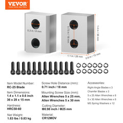 Bostome 25mm electric rebar cutter blades made of Cr12MoV steel with precise dimensions and screws.