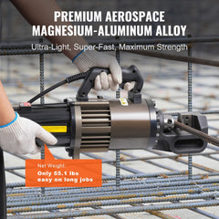 Electric hydraulic rebar cutter with 2300W motor, cutting range 5-32mm, and lightweight design.