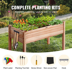 Bostome fir wood raised garden bed planter box with removable partition and drain holes.
