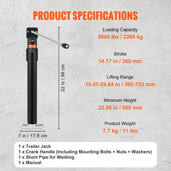 Bostome 5000 lb weld-on trailer jack stand with an ergonomic handle and adjustable height.