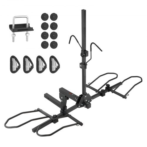 Bostome 2-Bike Hitch Mount Rack with heavy-duty steel, tilting design, and secure bike straps.