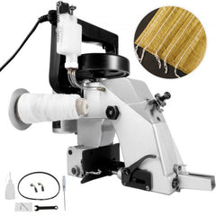 Silver Vevor 110V 90W portable bag closer sewing machine with thread spool and oil bottle.