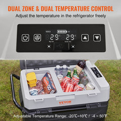 Bostome 40QT Dual Zone Portable Car Refrigerator with adjustable temperature and dual power options.