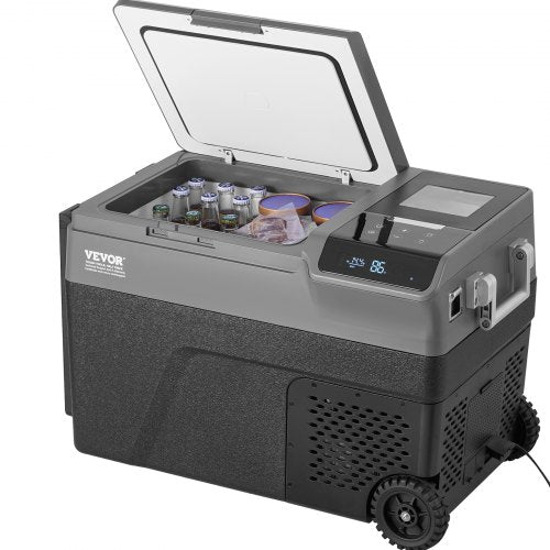 Bostome 37QT portable car refrigerator freezer with built-in ice maker and touch controls.