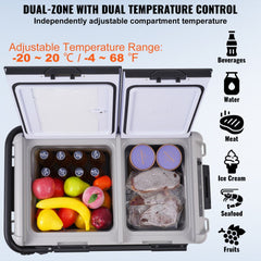 Bostome 40L portable car refrigerator freezer with dual zones and LED screen for temperature control.