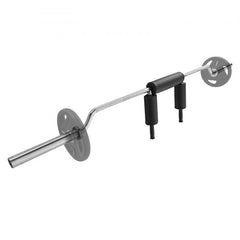 Bostome Safety Squat Bar with foam-cushioned pads and 700 lbs capacity, 28mm diameter.