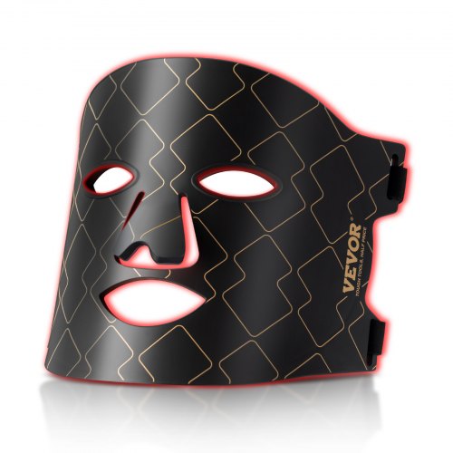 Black silicone LED face mask with red light glow and diamond pattern.
