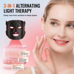 Bostome LED face mask with red light therapy and three wavelengths, shown on a model.