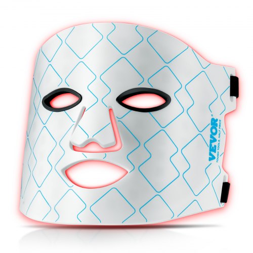 Bostome 7-color LED red light therapy face mask with 850nm NIR, white with blue diamond pattern.