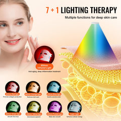Bostome 7-color LED red light therapy face mask with 850nm NIR, showing multiple light modes.